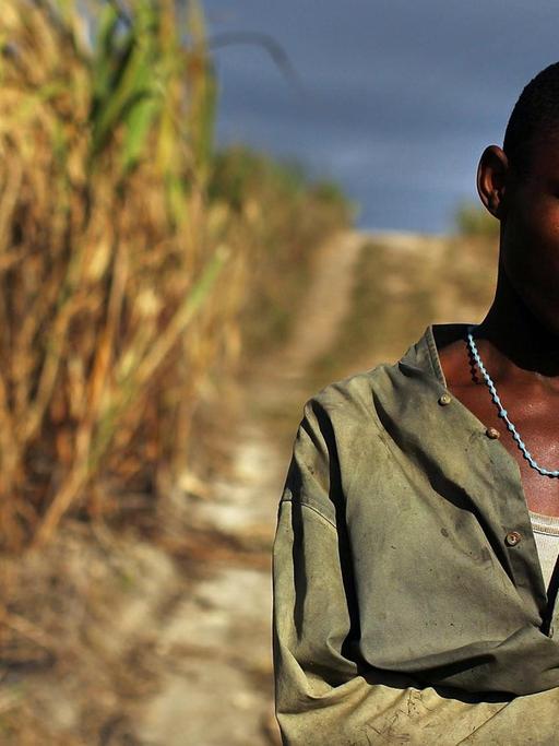 Ein haitianischer Erntehelfer macht eine Pause neben einer Zuckerrohr-Plantage.