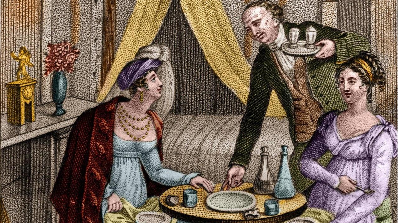 Das Gemälde "Le petit diner" zeigt die französische Frauenrechtlerin Olympe de Gouges (1748-1793) mit einer Freundin. Das Gemälde "Le petit diner" zeigt die französische Frauenrechtlerin Olympe de Gouges (1748-1793) mit einer Freundin.