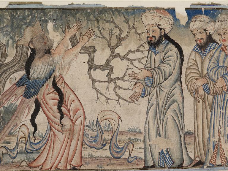 Ein Engel begegnet drei Männern: Aus dem Diez-Album, Iran, erste Hälfte des 14. Jahrhunderts.