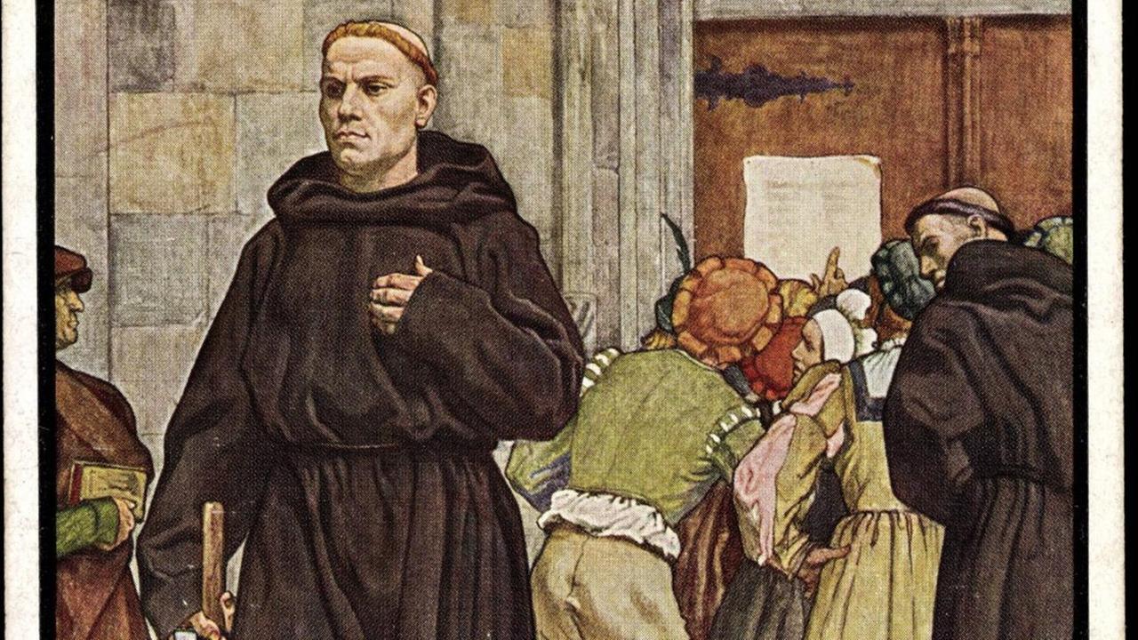 Der Thesenanschlag zu Wittenberg. Illustration aus dem Jahr 1917 Der Thesenanschlag zu Wittenberg. Illustration aus dem Jahr 1917