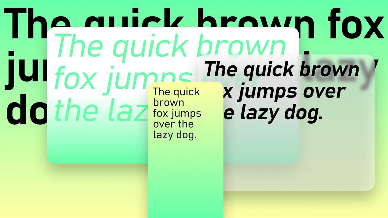 In der Schriftart Grandview, einer der Kandidatinnen für die neue Standardschrift für die Office-Programme von Microsoft, ist auf verschiedene Weisen der Satz geschrieben "The quick brown fox jumps over the lazy dog."