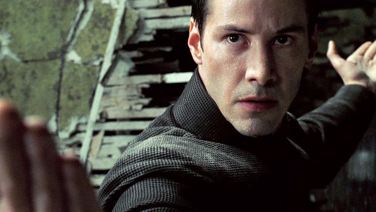 Filmszene mit Neo (Keanu Reeves) aus Matrix Revolutions, 2003.