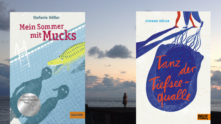 2 Buchcover von Stefanie Höfler "Mein Sommer mit Mucks" und "Tanz der Tiefseequalle" 2 Buchcover von Stefanie Höfler "Mein Sommer mit Mucks" und "Tanz der Tiefseequalle"
