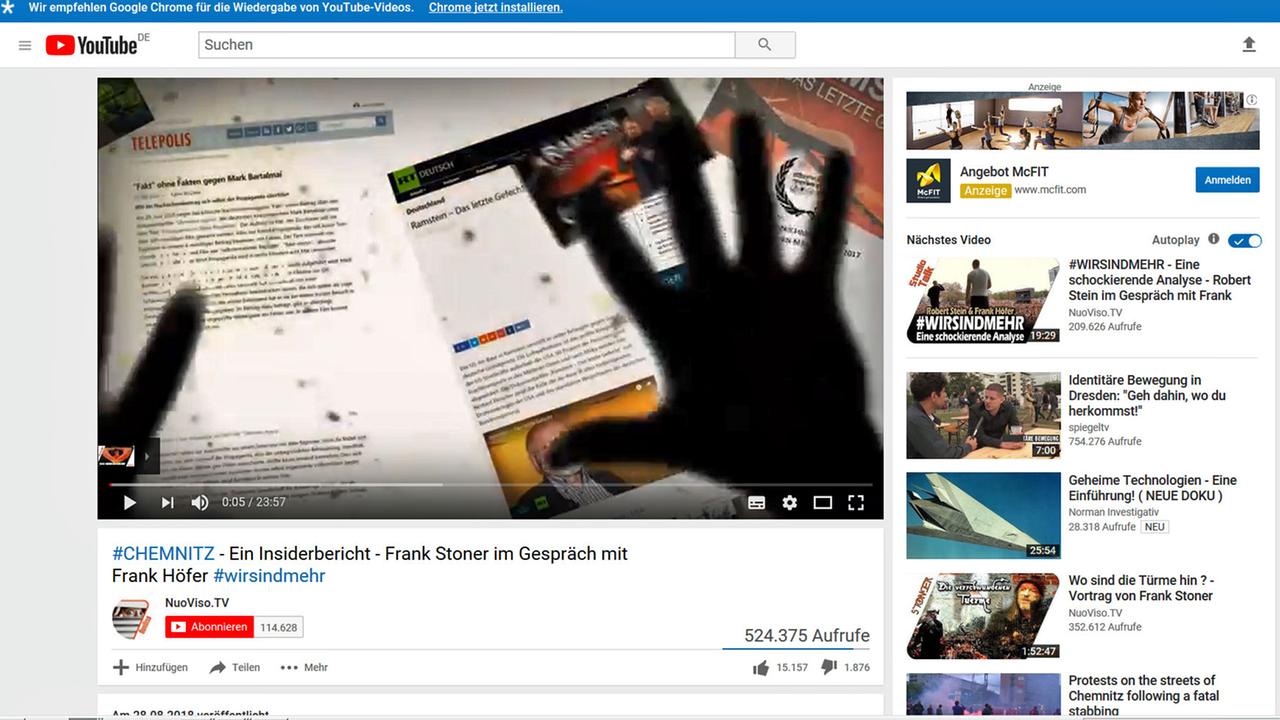 Screenshot Youtube mit einem Video des Leipziger Youtube-Senders Nuoviso