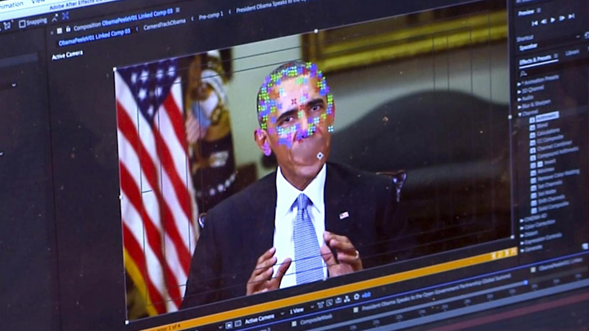 Das Bild zeigt den früheren US-Präsidenten Barack Obama in einem gefälschten Video Das Bild zeigt den früheren US-Präsidenten Barack Obama in einem gefälschten Video
