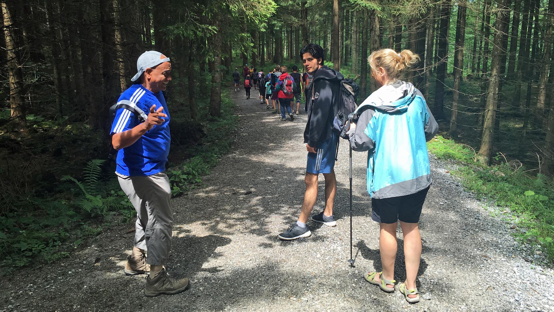 Wandergruppe des Projektes "Alpen.Leben.Menschen" bei einer Tour durch den Wald. Wandergruppe des Projektes "Alpen.Leben.Menschen" bei einer Tour durch den Wald.