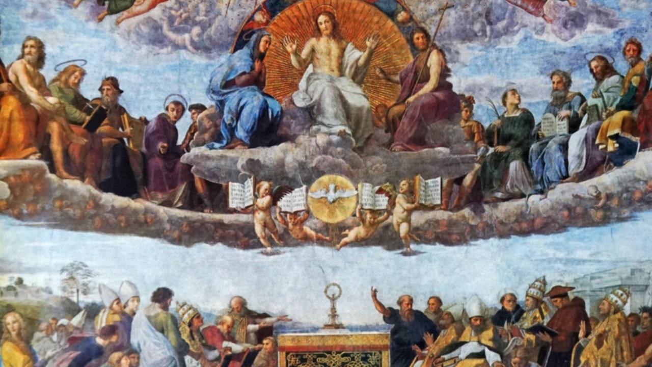 Das andere monumentales Wandbild Raffaels im Vatikan: Die"Disputa del Sacramento" (Ausschnitt) Das andere monumentales Wandbild Raffaels im Vatikan: Die"Disputa del Sacramento" (Ausschnitt)