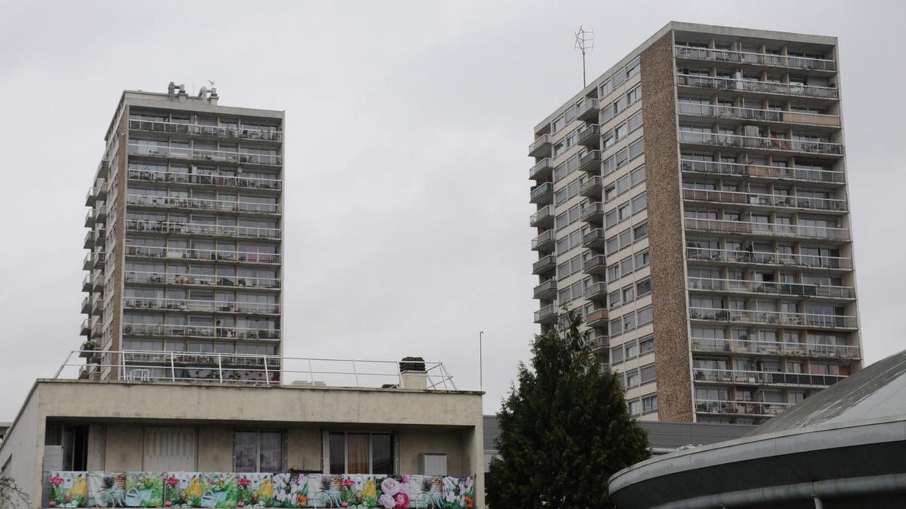 Hochhaussiedlung in Drancy, aufgenommen am 19.11.2015. Der Ort in der Pariser Banlieue gilt als sozialer Brennpunkt. Hier leben rund 67 000 Einwohner, darunter viele Migranten. Foto: Peter Zschunke/dpa (zu dpa "Pariser Banlieue: Vielfalt statt Terrorismus" vom 19.11.2015) | Verwendung weltweit Hochhaussiedlung in Drancy, aufgenommen am 19.11.2015. Der Ort in der Pariser Banlieue gilt als sozialer Brennpunkt. Hier leben rund 67 000 Einwohner, darunter viele Migranten. Foto: Peter Zschunke/dpa (zu dpa "Pariser Banlieue: Vielfalt statt Terrorismus" vom 19.11.2015) | Verwendung weltweit