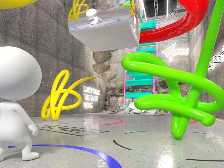 Ein Standbild der App, mit der digitale Besucher die Räume der Galerie betreten können.