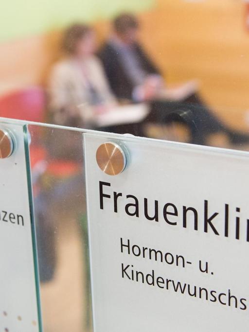 Ein Schild mit der Aufschrift "Hormon- und Kinderwunschsprechstunde" hängt am 31.03.2016 in einer Frauenklinik in Dresden (Sachsen) vor einem Wartezimmer