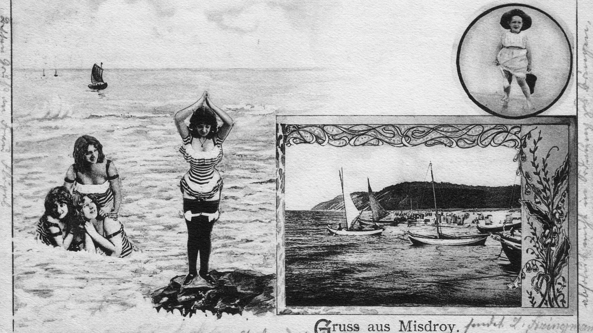 Eine Postkarte mit Badeszenen von der Ostsee aus dem Jahr 1910 Eine Postkarte mit Badeszenen von der Ostsee aus dem Jahr 1910