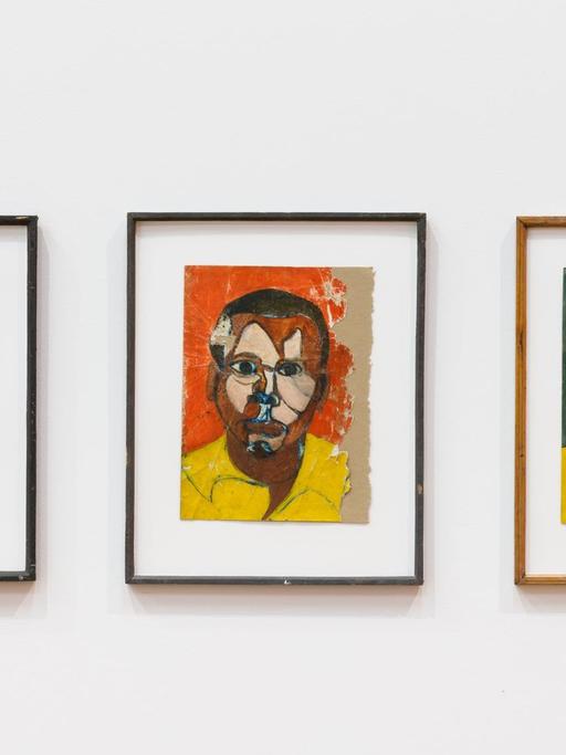 Drei Portraits eines Schwarzen von Frank Walter - die Gemälde sind sich in ihrem Motiv sehr ähnlich, aber die Farbgebung im Hintergrund, bei der Kleidung und beim Gesicht des Portratierten ist jeweils sehr unterschiedlich