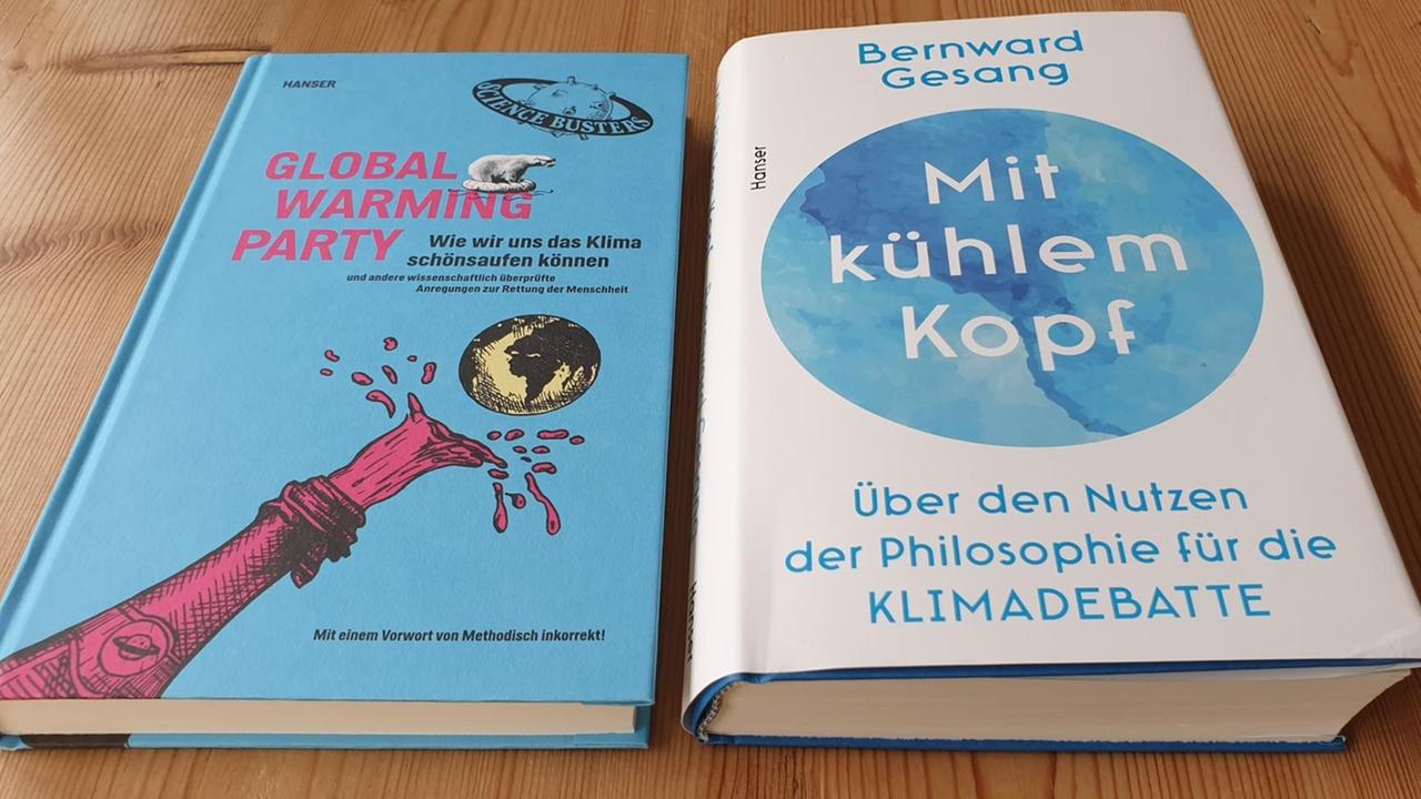 Die Cover der neue Bücher: "Mit kühlem Kopf: Über den Nutzen der Philosophie für die Klimadebatte" und "Global Warming Party". Die Cover der neue Bücher: "Mit kühlem Kopf: Über den Nutzen der Philosophie für die Klimadebatte" und "Global Warming Party".