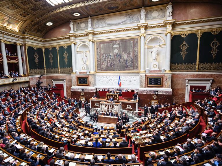 Ein Blick in das Plenum des französischen Parlaments, der "Assemblée Nationale" in Paris.