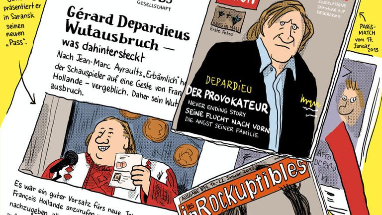 Ausschnitt aus dem Comic "Gérard: Fünf Jahre am Rockzipfel von Depardieu" von Mathieu Sapin Ausschnitt aus dem Comic "Gérard: Fünf Jahre am Rockzipfel von Depardieu" von Mathieu Sapin