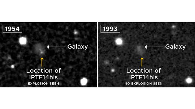 1954 war in jener Galaxie bereits eine Explosion zu sehen gewesen, 1993 dagegen nicht 1954 war in jener Galaxie bereits eine Explosion zu sehen gewesen, 1993 dagegen nicht
