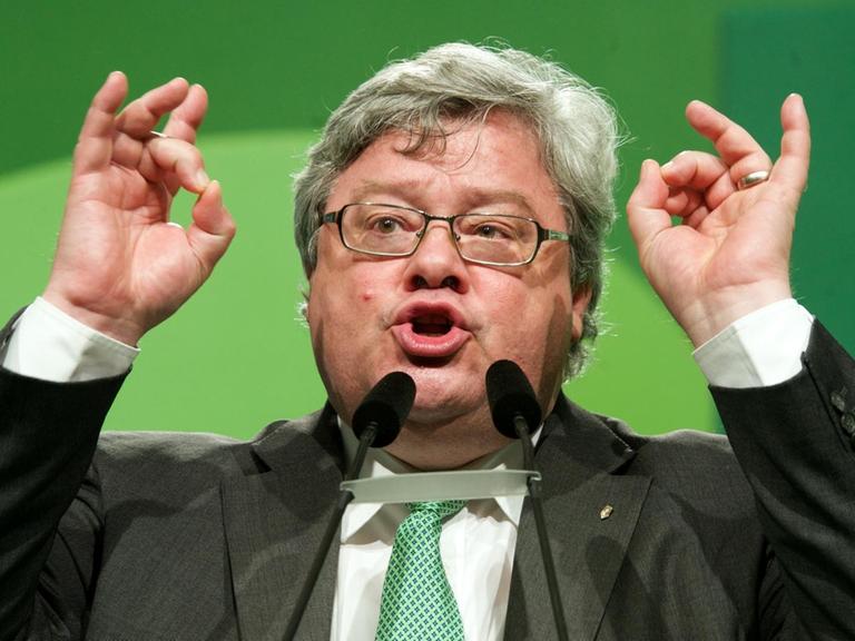 Der Europaabgeordnete von Bündnis 90/Die Grünen, Reinhard Bütikofer, spricht auf einem Grünen-Parteitag