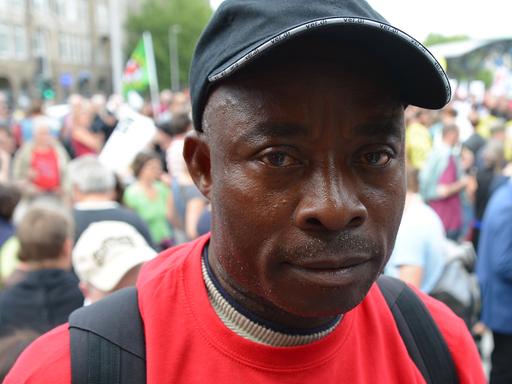 Asuquo Udo bei einer Demonstration im August 2013: Er ist Sprecher der Lampedusa-Flüchtlinge.