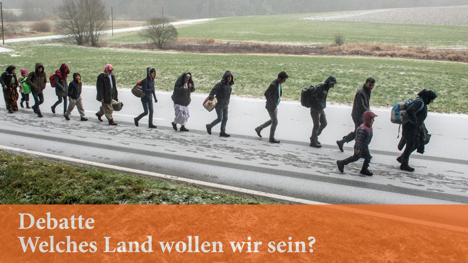 Flüchtlinge gehen am 21.11.2015 an der deutsch-österreichischen Grenze nahe Wegscheid (Bayern) während eines Schneeschauers nach Deutschland. Flüchtlinge gehen am 21.11.2015 an der deutsch-österreichischen Grenze nahe Wegscheid (Bayern) während eines Schneeschauers nach Deutschland.