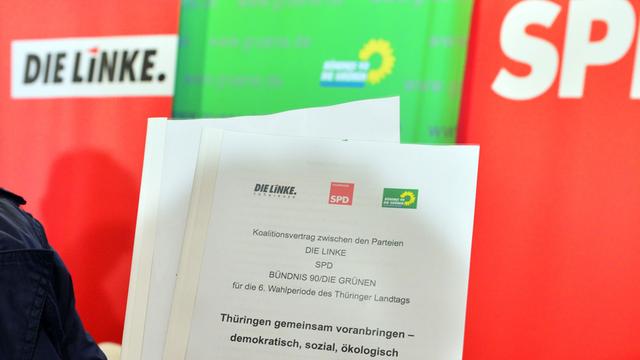 Der Koalitionsvertrag von Linkspartei, SPD und Grünen in Thüringen.