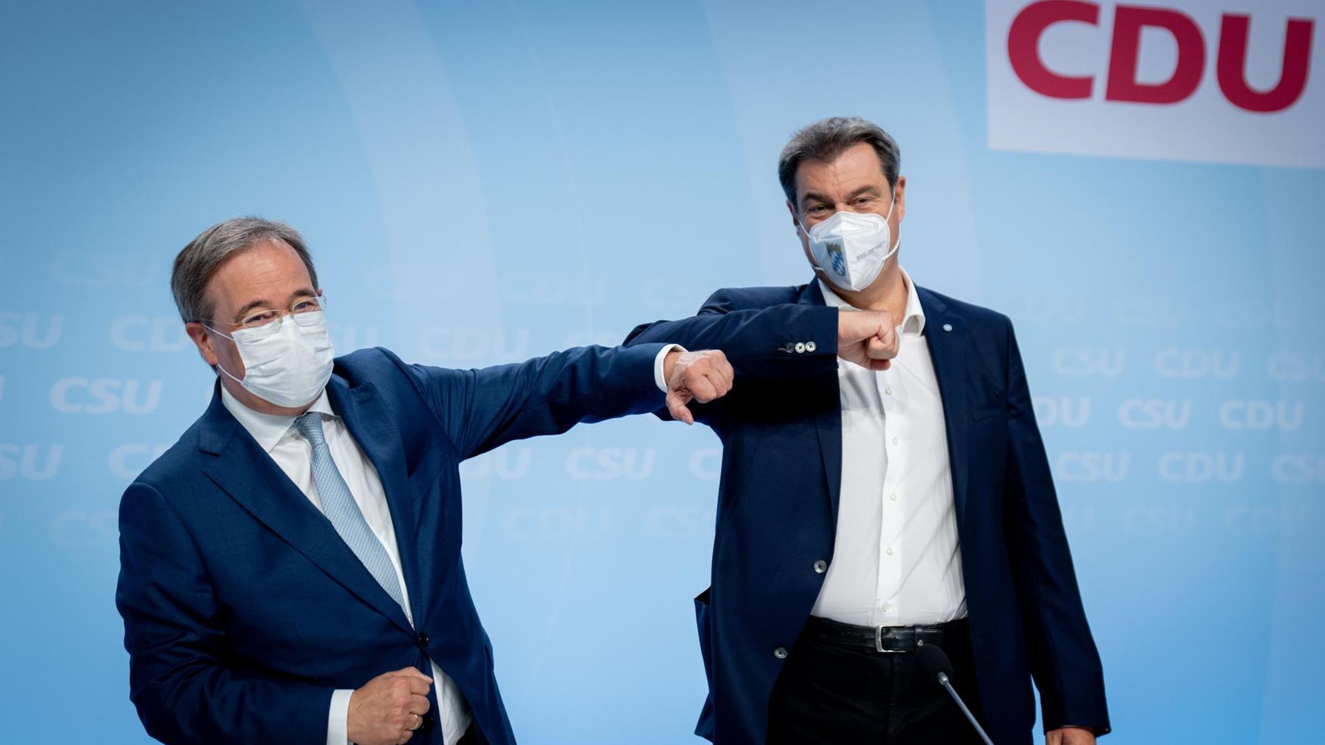 CDU-Chef Laschet und CSU-Chef Söder nebeneinander CDU-Chef Laschet und CSU-Chef Söder nebeneinander