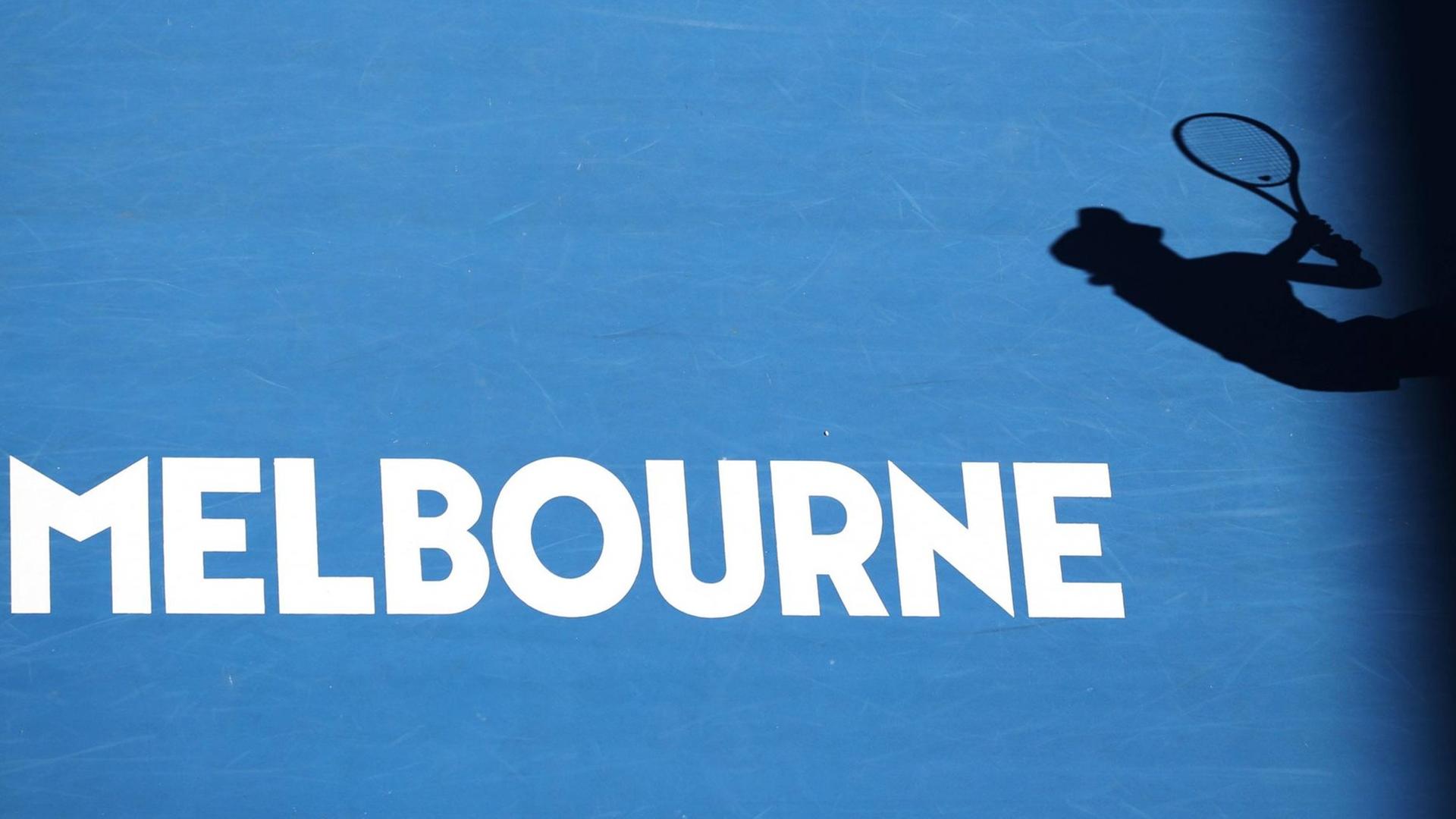 Der Schatten einer Spielerin bei den Australian Open 2020