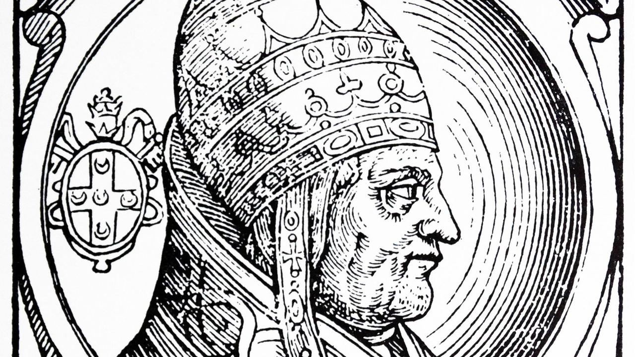Eine Gravur von Papst Pius II.
