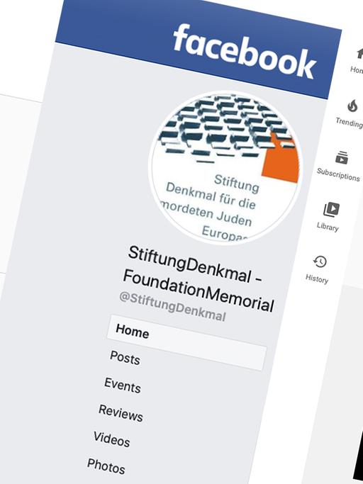 Montage aus Screenshots der Auftritte der Stiftung Denkmal für die ermordeten Juden auf verschiedenen Social-Media-Plattformen.