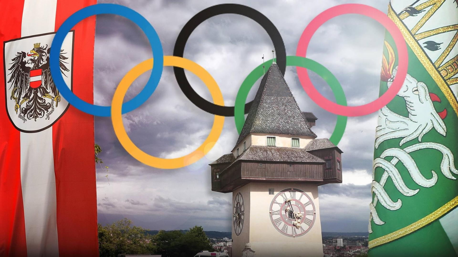 OLYMPIA - OEOC, Olympic Winter games Winterspiele Spiele Summer games 2026 GRAZ,AUSTRIA,23JAN.18 - OLYMPICS, Winter Olympic Game, Austria 2026, montage on the austrian and styrian candidature. Image shows the Uhrturm of Graz. Keywords: Graz, Schladming. PUBLICATIONxINxGERxHUNxONLY GEPAxpictures OLYMPIA - OEOC, Olympic Winter games Winterspiele Spiele Summer games 2026 GRAZ,AUSTRIA,23JAN.18 - OLYMPICS, Winter Olympic Game, Austria 2026, montage on the austrian and styrian candidature. Image shows the Uhrturm of Graz. Keywords: Graz, Schladming. PUBLICATIONxINxGERxHUNxONLY GEPAxpictures