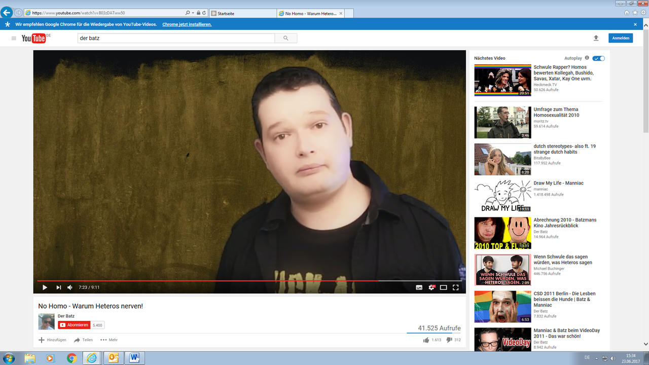 YouTuber Batz in seinem Video "Heteros nerven" (Bild: Screenshot)