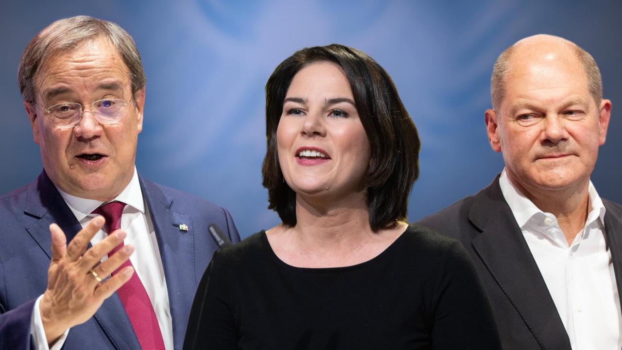 Portrait-Fotos von Armin Laschet, Annalena Baerbock und Olaf Scholz Portrait-Fotos von Armin Laschet, Annalena Baerbock und Olaf Scholz