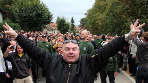 Anhänger des slowakischen Rechtsradikalen Marian Kotleba bei einer Demonstration.