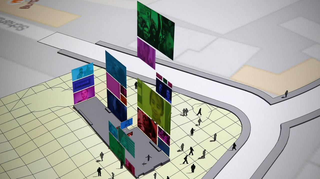 Das Repro einer Computergrafik vom Studio Ulf Aminde zeigt am 07.11.2016 in Köln (Nordrhein-Westfalen) den Entwurf für ein Denkmal für die Opfer der NSU-Anschläge in der Kölner Keupstrasse. Das Repro einer Computergrafik vom Studio Ulf Aminde zeigt am 07.11.2016 in Köln (Nordrhein-Westfalen) den Entwurf für ein Denkmal für die Opfer der NSU-Anschläge in der Kölner Keupstrasse.