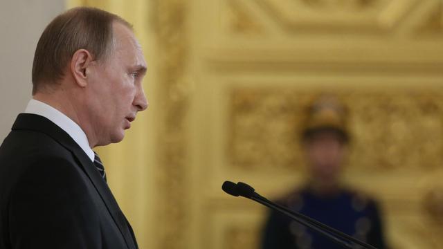 Russlands Präsident Wladimir Putin während einer Dankesrede für Militärs, die in Syrien eingesetzt waren.