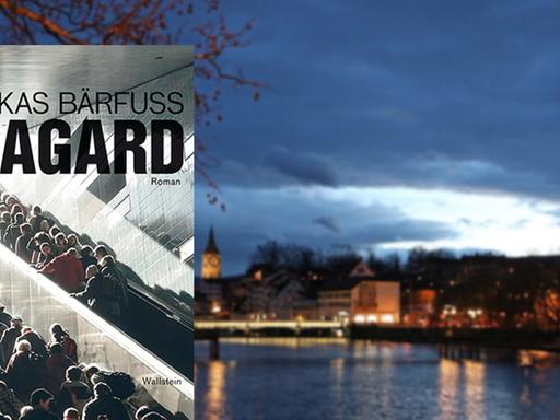 Buchcover "Hagard" von Lukas Bärfuss. Im Hintergrund eine Ansicht von Zürich in der Abenddämmerung.