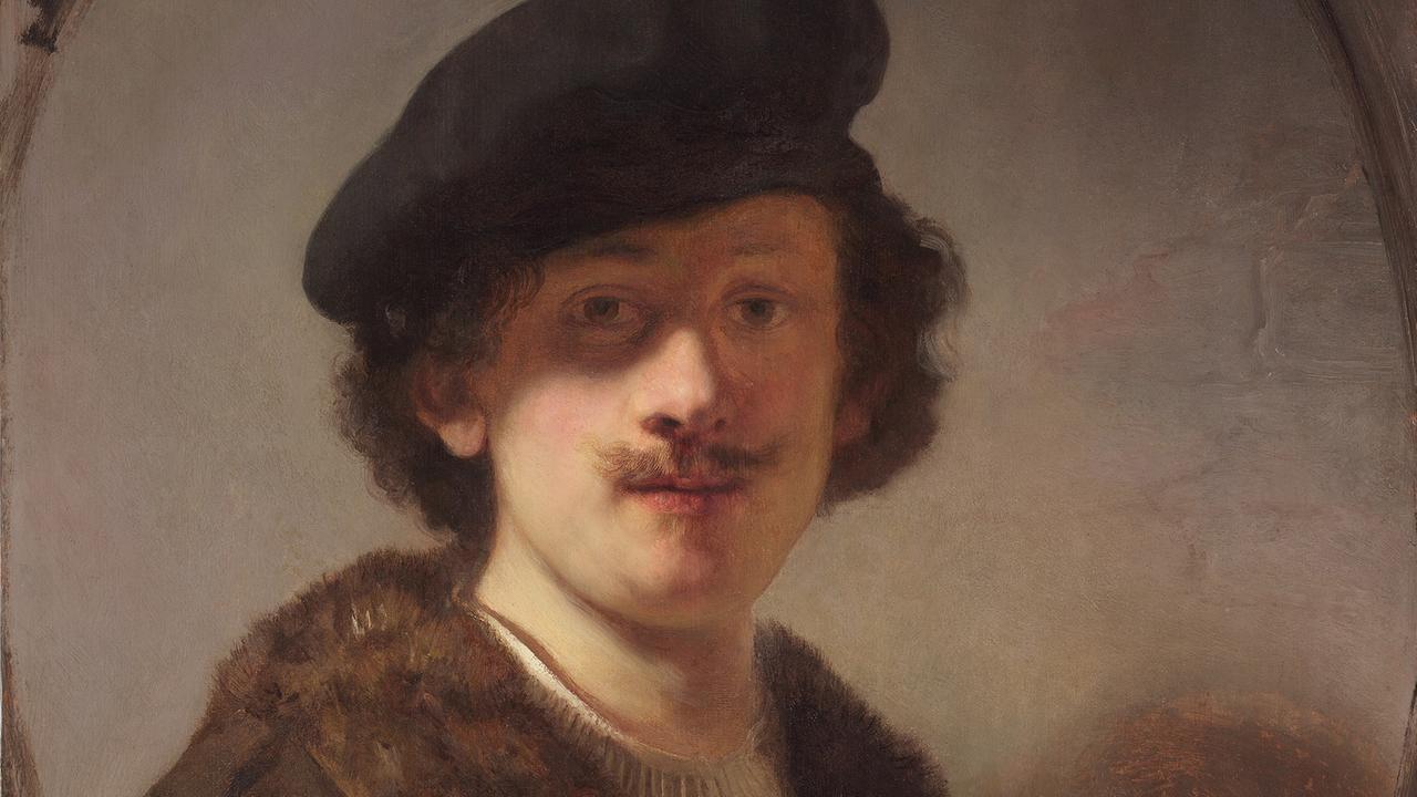 Ein Rembrandt-Gemälde: "Selbstporträt mit verschatteten Augen" ("Self-portrait with shaded eyes"), 1634. Ein Rembrandt-Gemälde: "Selbstporträt mit verschatteten Augen" ("Self-portrait with shaded eyes"), 1634.