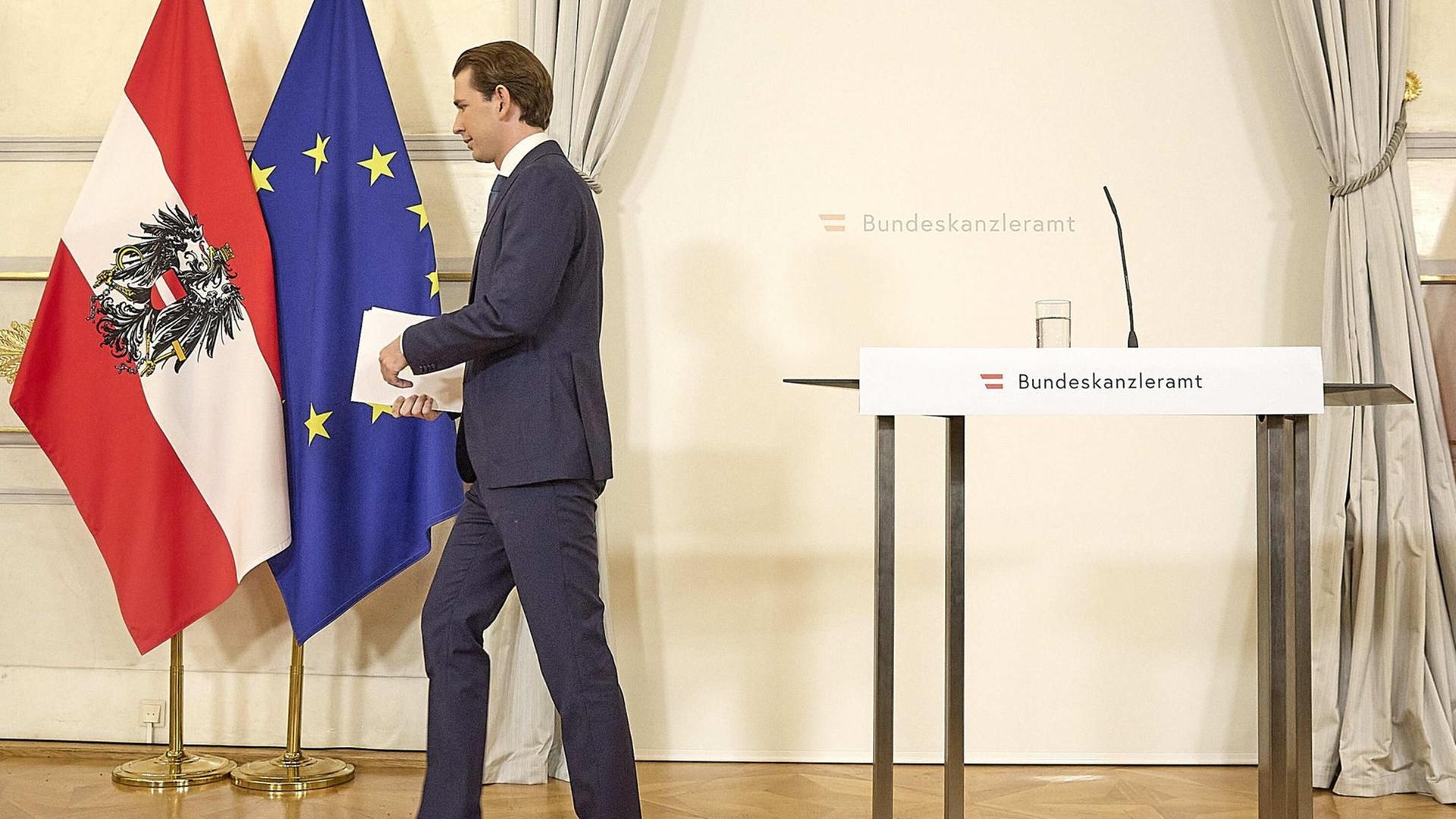 Bundeskanzler Sebastian Kurz bei einem Statement zu seinem Rücktritt. Bundeskanzler Sebastian Kurz bei einem Statement zu seinem Rücktritt.