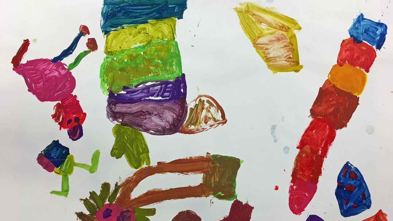 Kindermalereien, die bunte Fantasiewesen zeigen. Kindermalereien, die bunte Fantasiewesen zeigen.