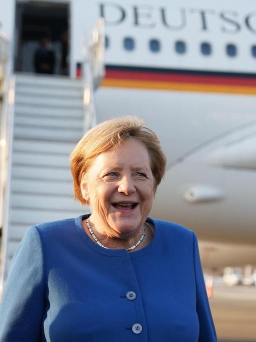 Das Foto zeigt Bundeskanzlerin Merkel bei ihrer Ankunft in New York - sie will eine Rede auf dem UN-Klimagipfel halten.