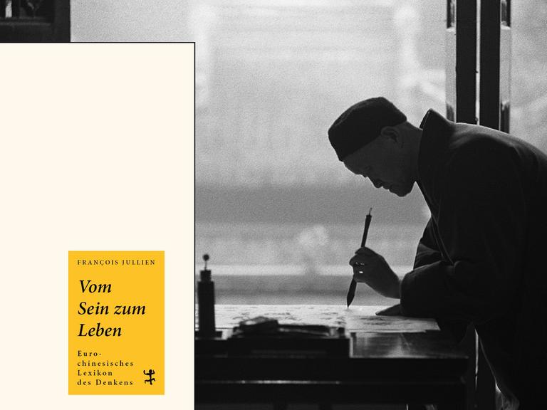 Cover von Francois Jullien Buch "Vom Sein zum Leben". Im Hintergrudn ist ein chinesischer Kalligraph zu sehen.