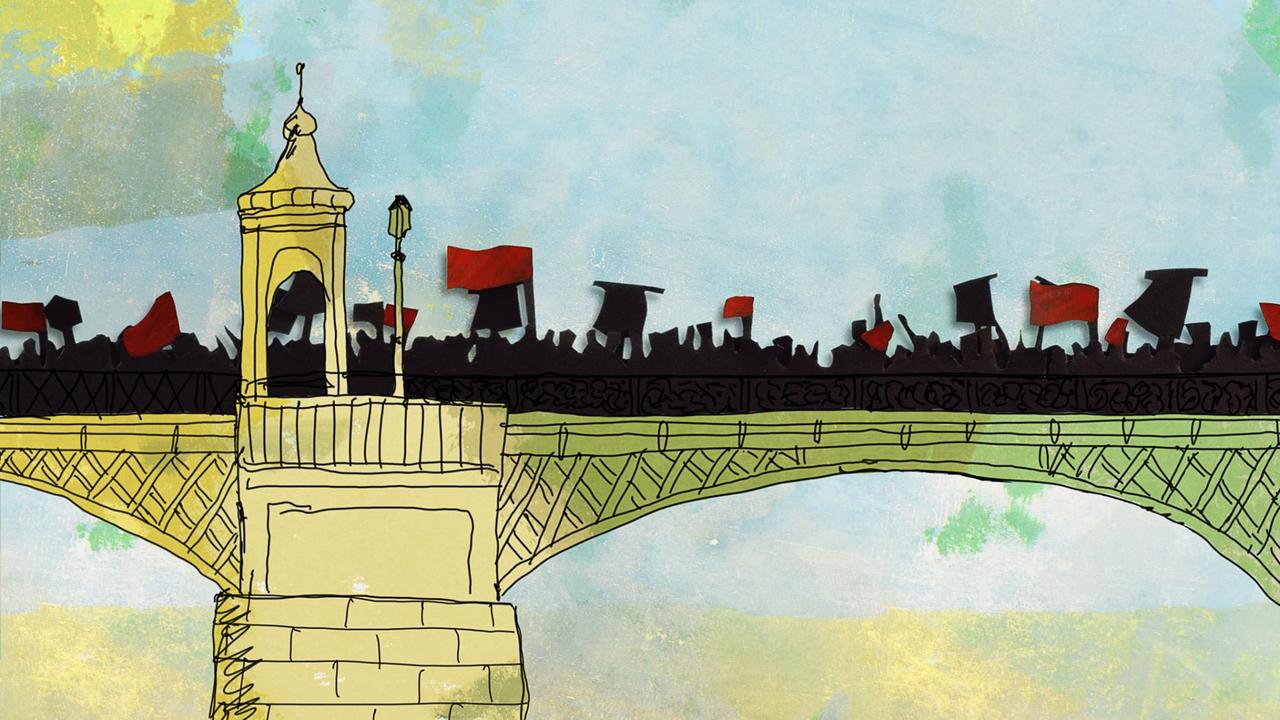 Demonstration während der Oktoberrevolution 1917 - dargestellt im Dokumentarfilm "1917 – Der wahre Oktober" von Katrin Rothe Demonstration während der Oktoberrevolution 1917 - dargestellt im Dokumentarfilm "1917 – Der wahre Oktober" von Katrin Rothe