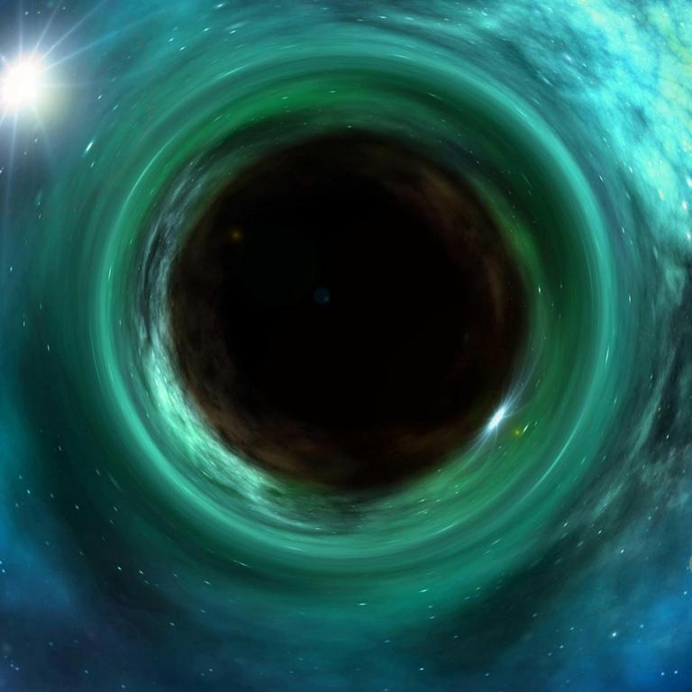 Computergrafik eines schwarzen Lochs im Weltall.