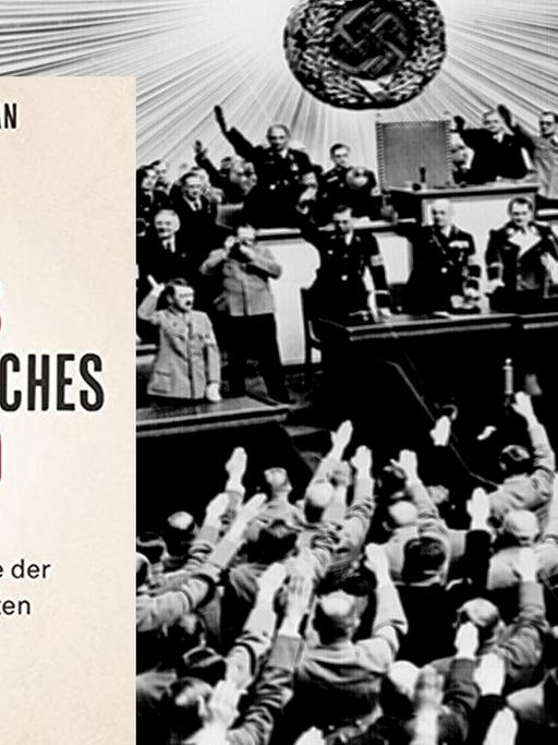 Cover von James Q. Whitmans Buch " Hitlers amerikanisches Vorbild". Im Hintergrund ist Hitler 1934 im Reichstag zu sehen.