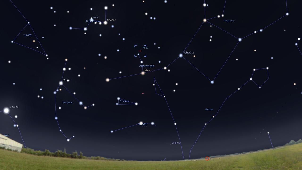Die Andromeda-Galaxie M31 gegen 20 Uhr am Osthimmel
