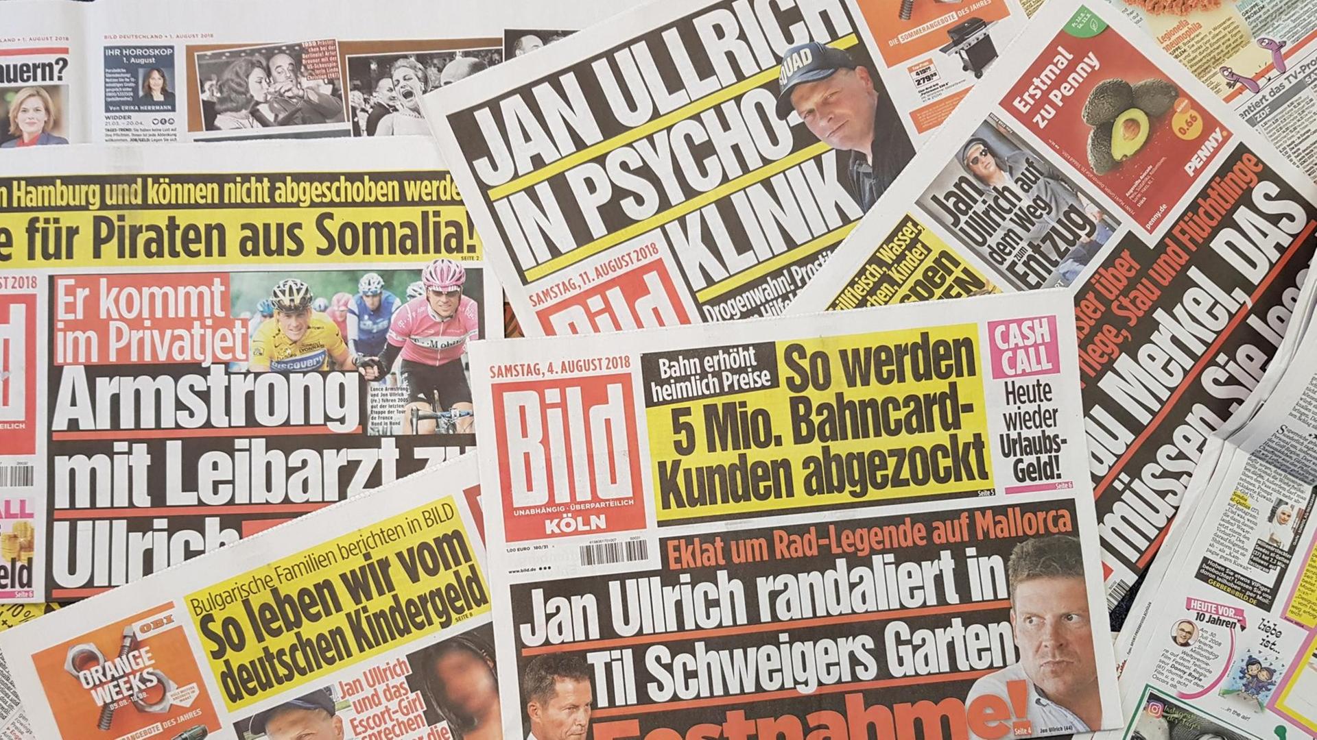BILD-Titelseiten mit Schlagzeilen über Jan Ullrich BILD-Titelseiten mit Schlagzeilen über Jan Ullrich