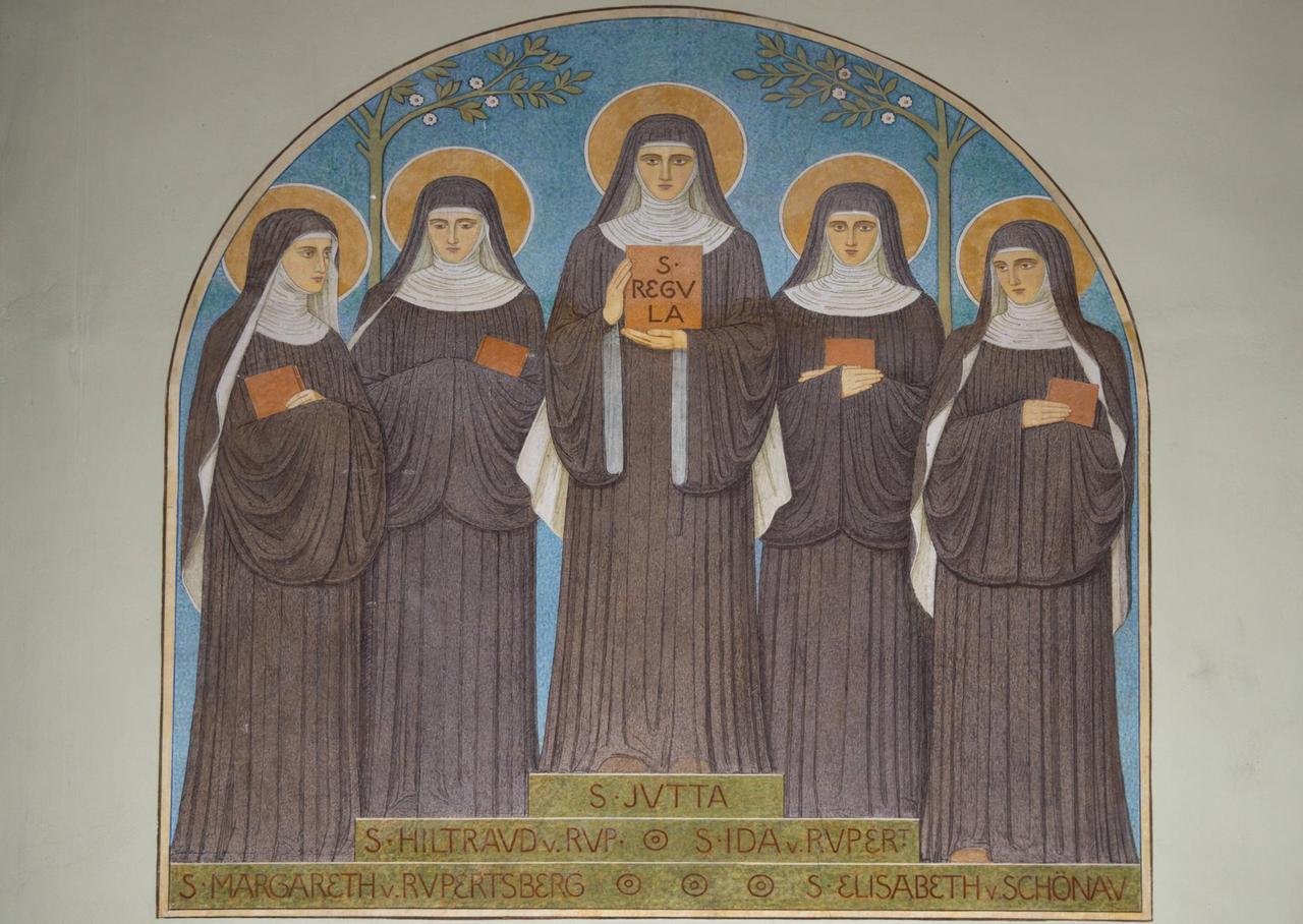 Die fünf Benediktinerinnen von P. Paulus Krebs, 1913, im Seitenschiff der Abtei St. Hildegard