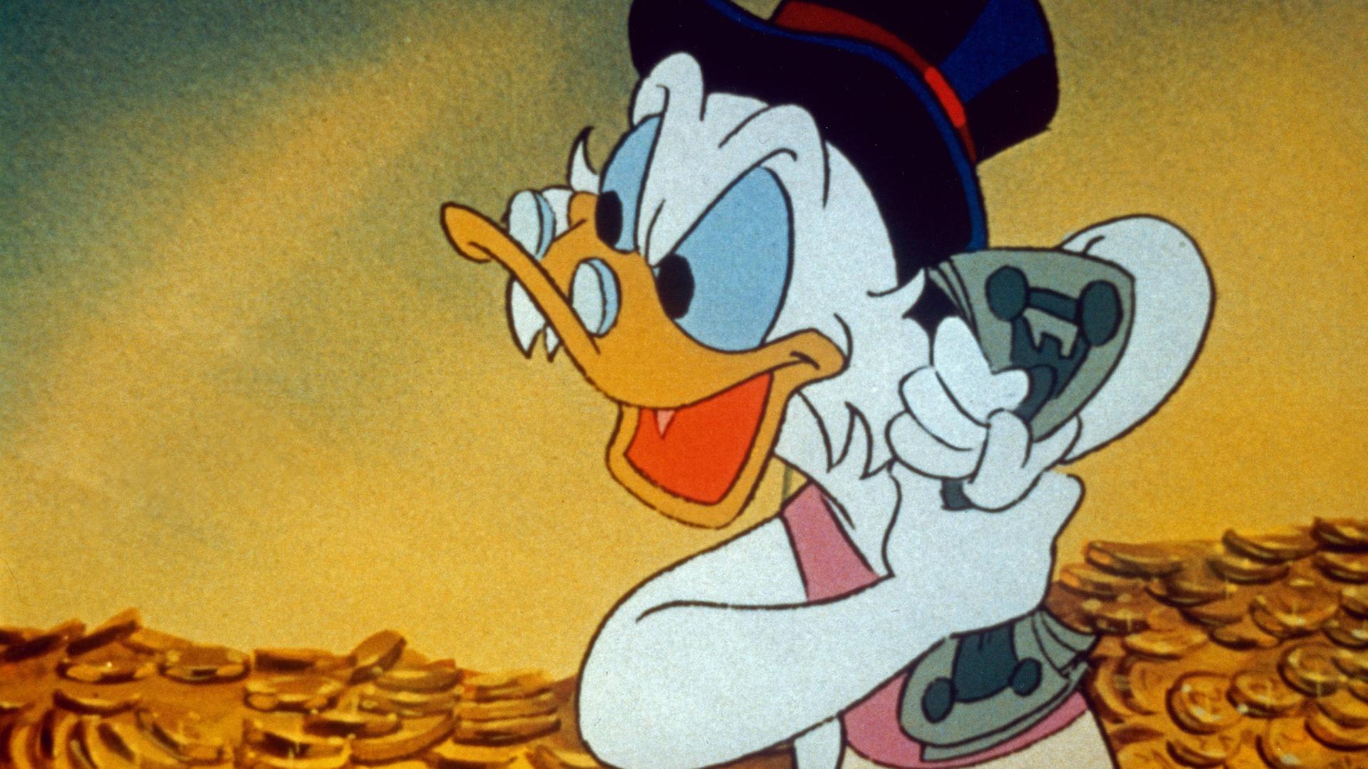 Dagobert in seinem Geldspeicher - Ausschnitt aus der Zeichentrickserie von 1987 "DuckTales - Neues aus Entenhausen " Dagobert in seinem Geldspeicher - Ausschnitt aus der Zeichentrickserie von 1987 "DuckTales - Neues aus Entenhausen "