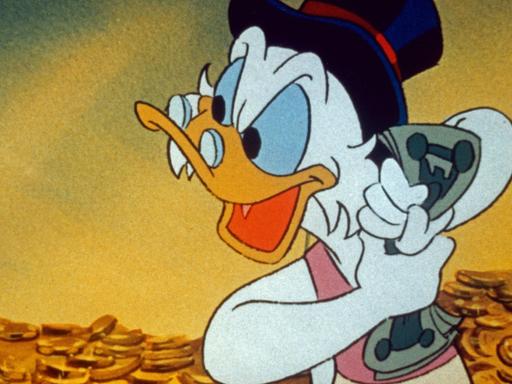 Dagobert in seinem Geldspeicher - Ausschnitt aus der Zeichentrickserie von 1987 "DuckTales - Neues aus Entenhausen "