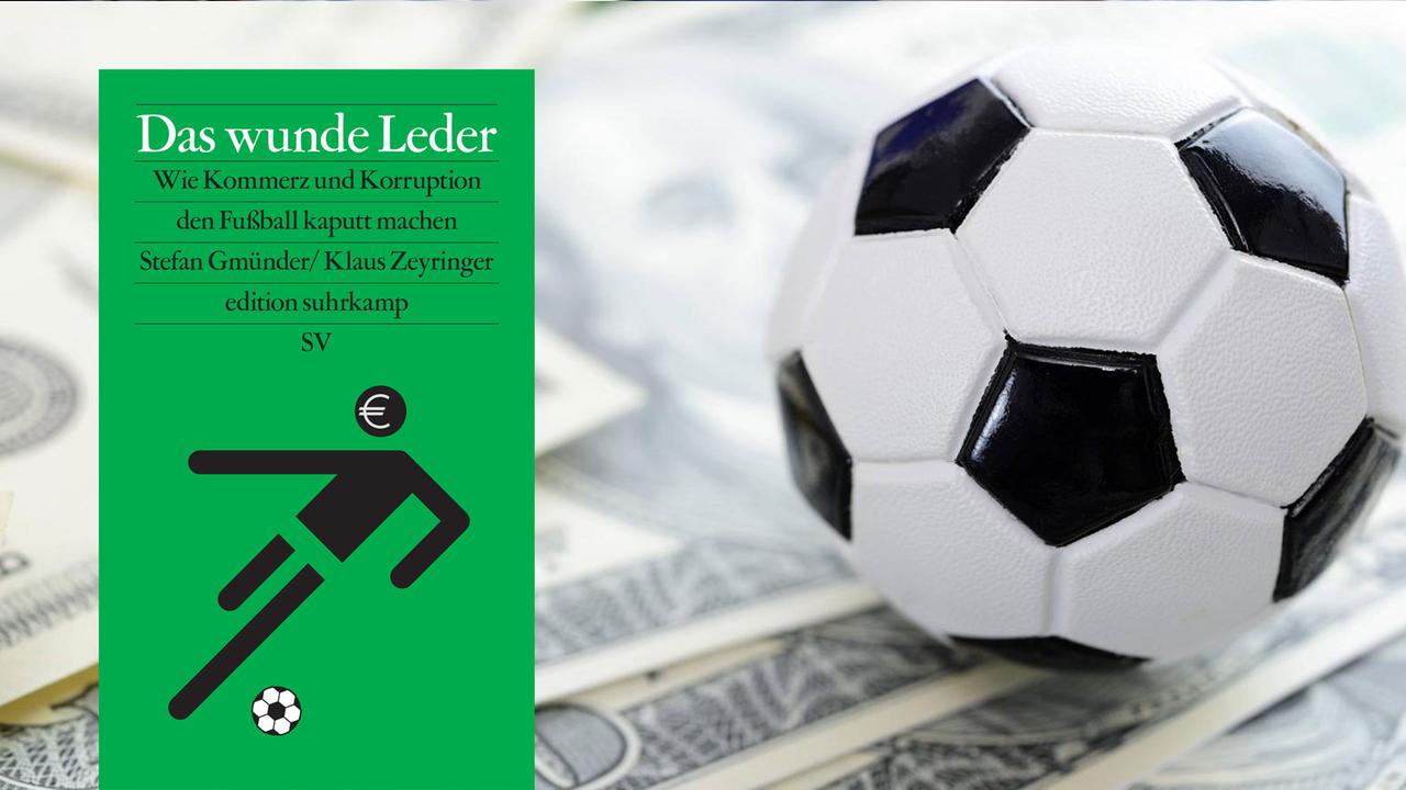 Cover des Buchs: "Das wunde Leder" von Stefan Gmünder und Klaus Zeyringer, im Hintergrund ein Mini-Fußball auf Geldscheinen. Cover des Buchs: "Das wunde Leder" von Stefan Gmünder und Klaus Zeyringer, im Hintergrund ein Mini-Fußball auf Geldscheinen.