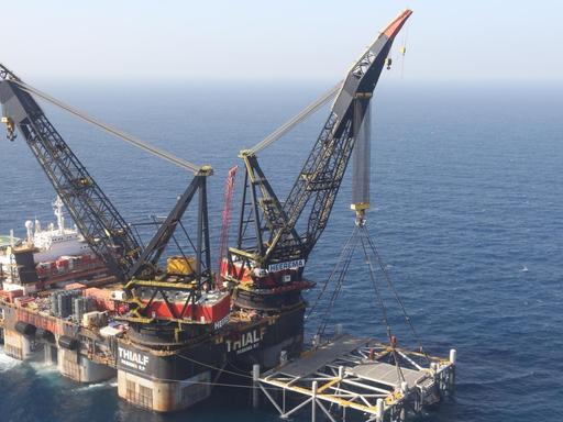 Israel, Mittelmeer: Eine Ölplattform im Leviathan-Erdgasfeld im Mittelmeer vor der israelischen Küste.
